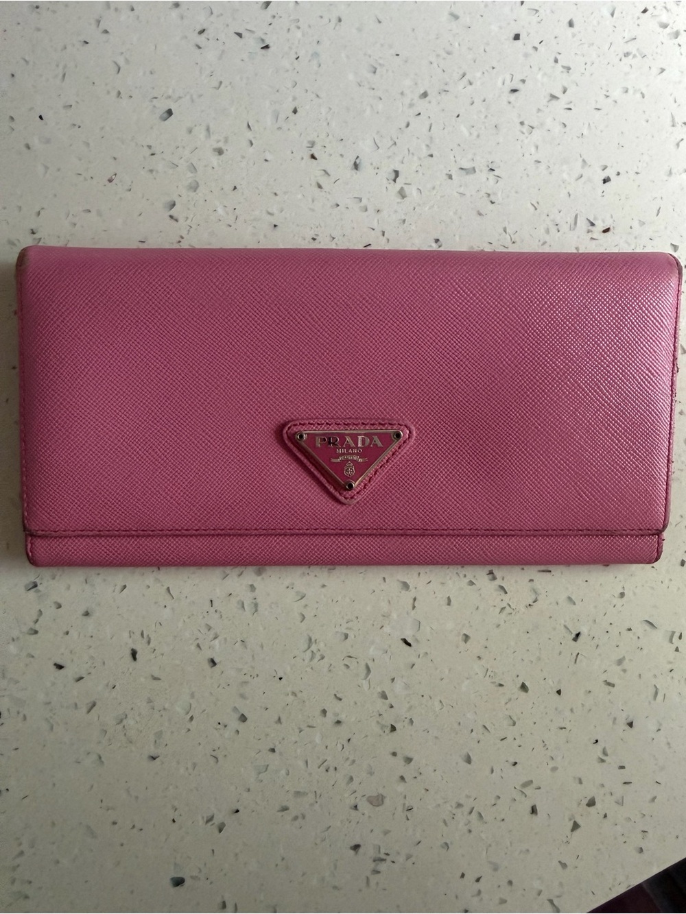 Prada Pink Saffiano Leather Long Wallet with Triangle Logo